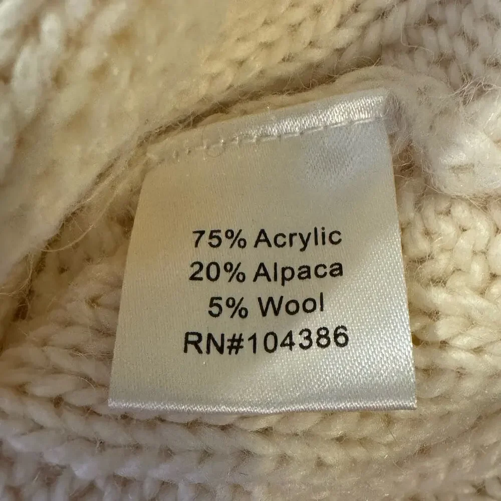 Garnet Hill Alpaca Blend Cream Mock Neck Cable Knit Pullover Sweater